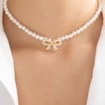 Crystal Bow & Pearl Necklace