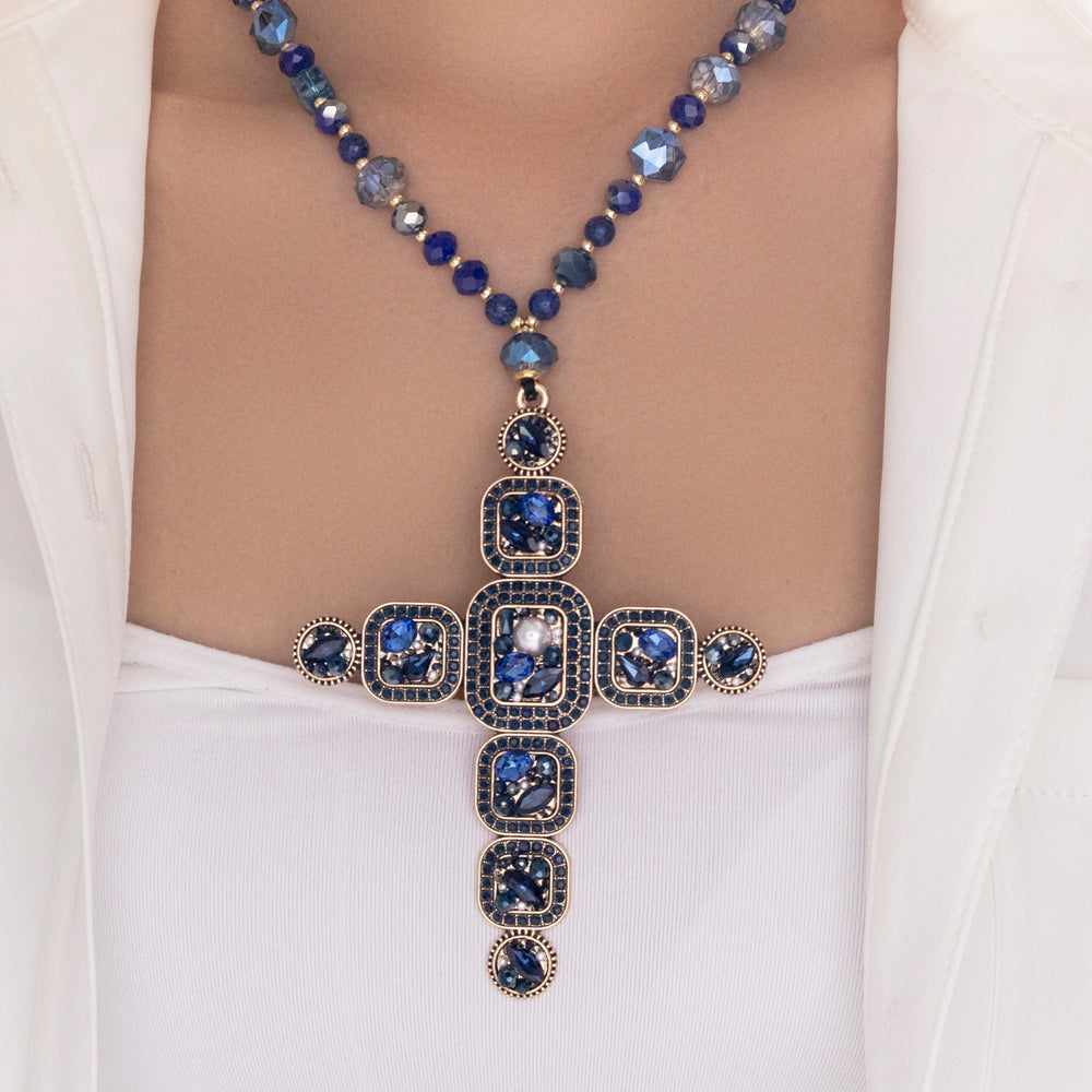 Bold Cross Necklace (Blue)