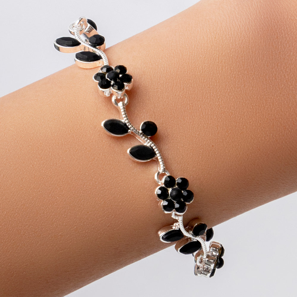 Crystal Silver Martina Flower Bracelet (Black)