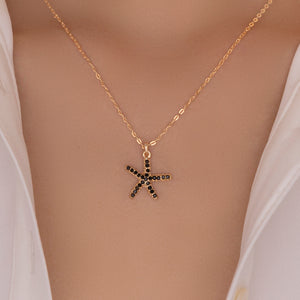Simple Crystal Starfish Necklace (Black)