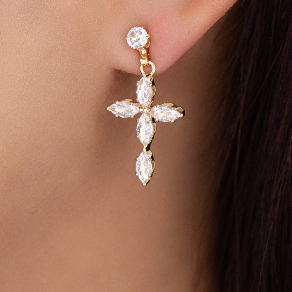 Small Crystal Cross Earrings