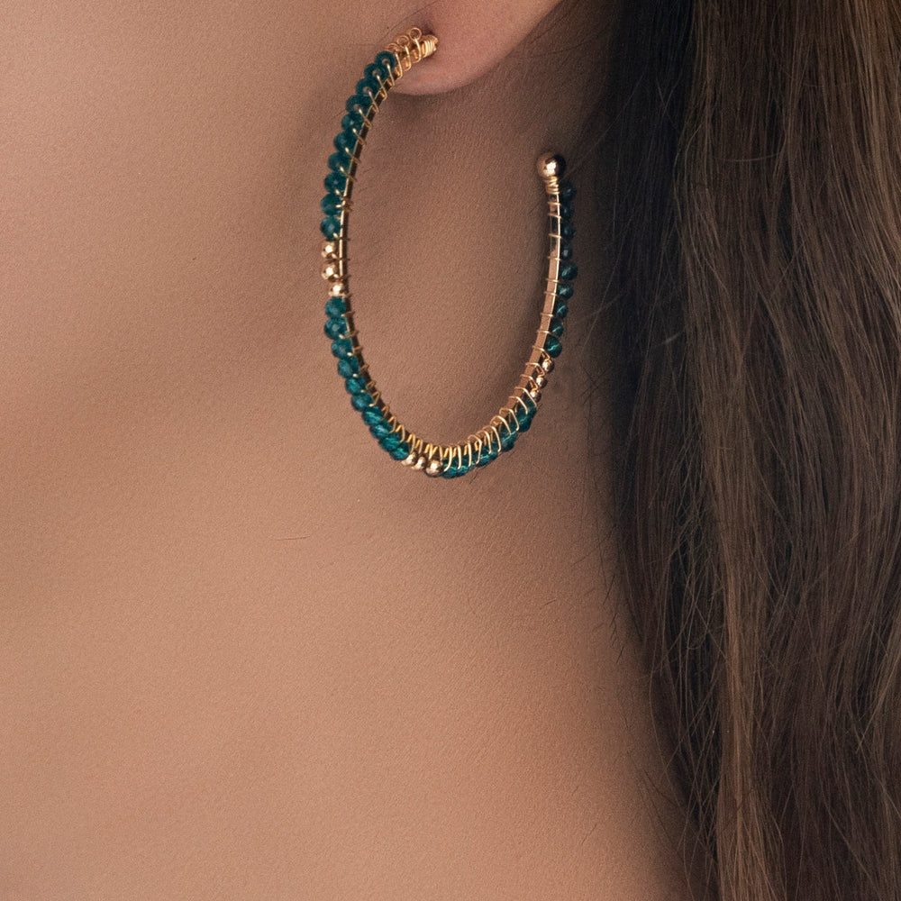 Dainty Bead Hoops (Green)