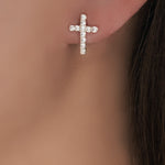 Mini Crystal Cross Earrings (Silver)