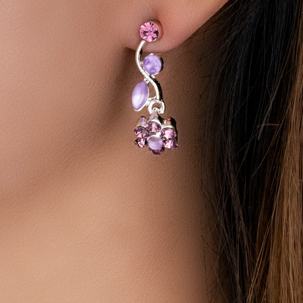 Silver Mini Flower Earrings (Purple)