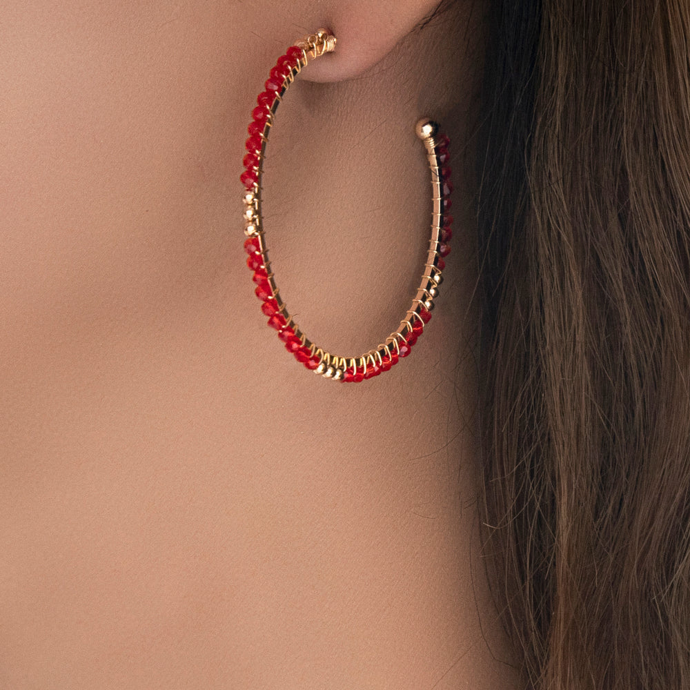 Dainty Bead Hoops (Red)