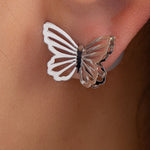 Butterfly & Big Pearl Earrings (Silver)