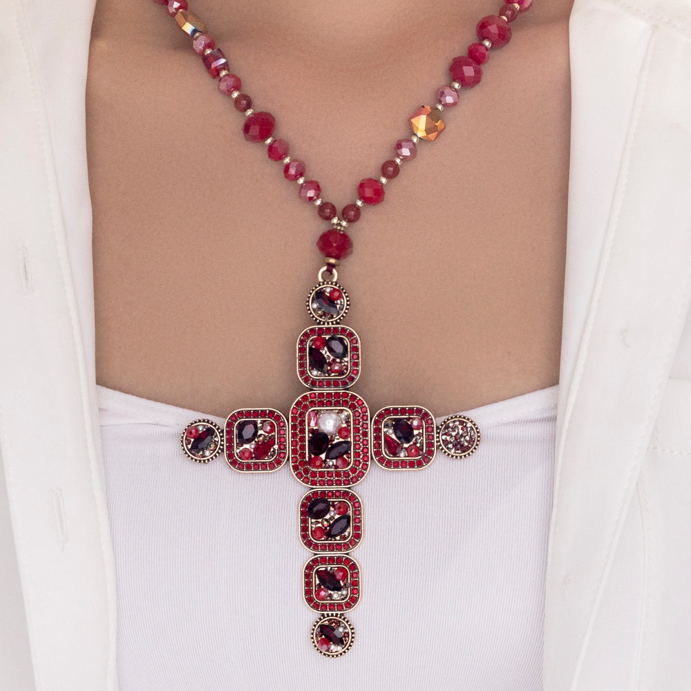 Bold Cross Necklace (Red)