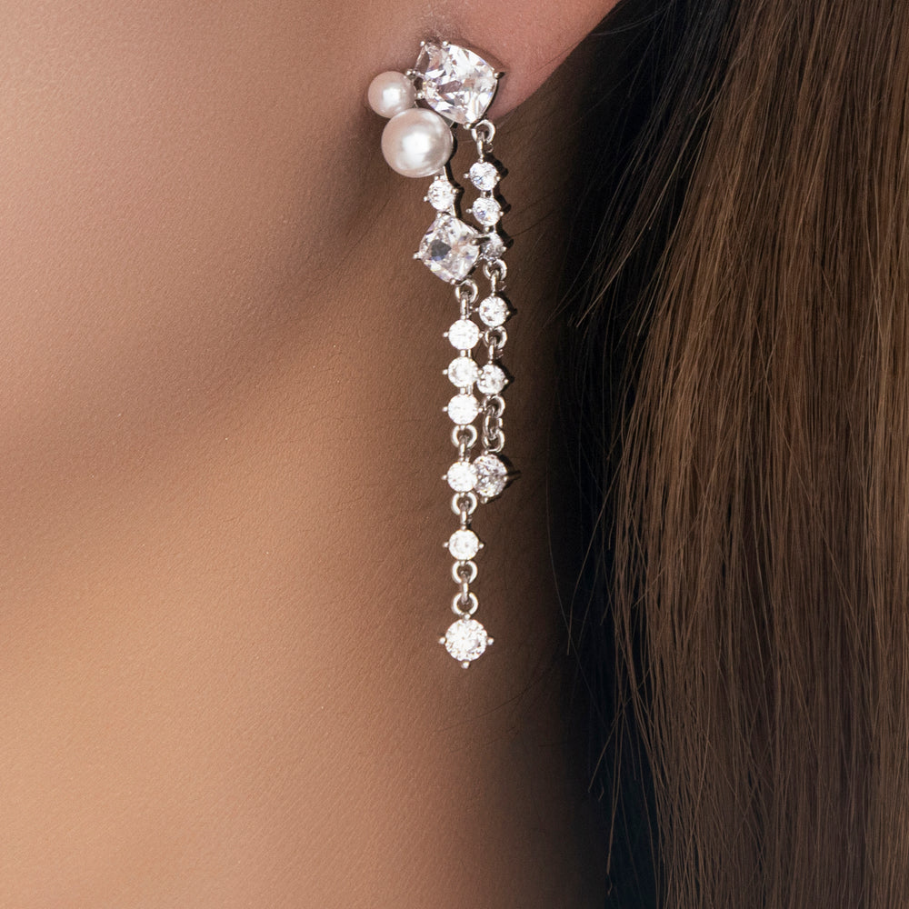 Crystal Tamara Drop Earrings (Silver)