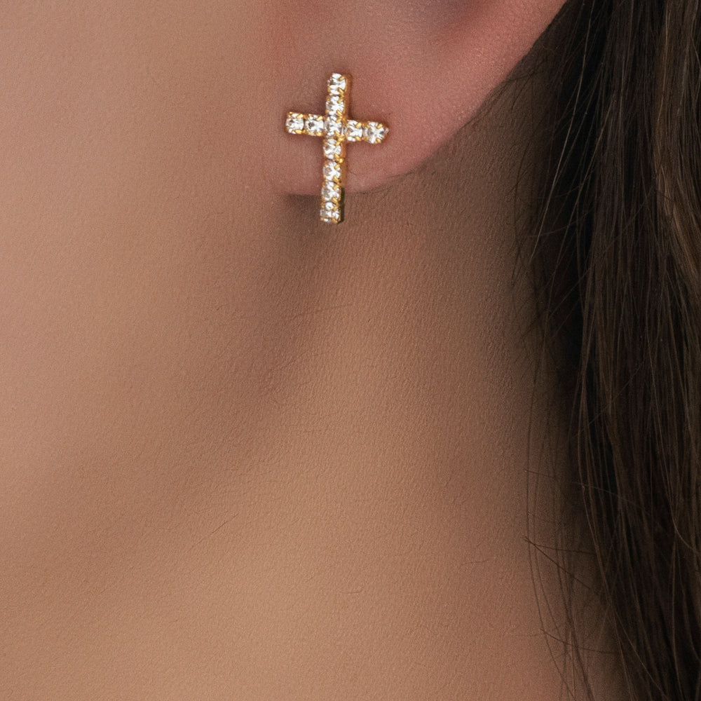 Mini Crystal Cross Earrings