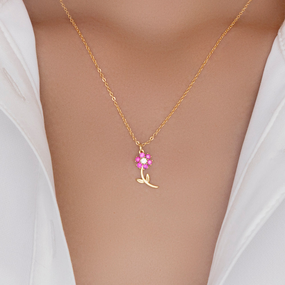 Mini Crystal Flower Necklace (Pink)