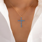 Crystal Lenny Cross Necklace (Blue)