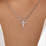 Mini Crystal Cross Necklace (Silver)