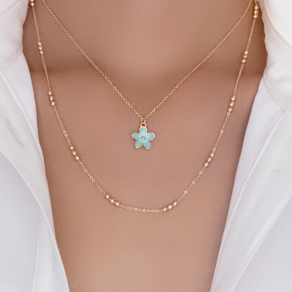 Flower Layer Necklace (Turquoise)