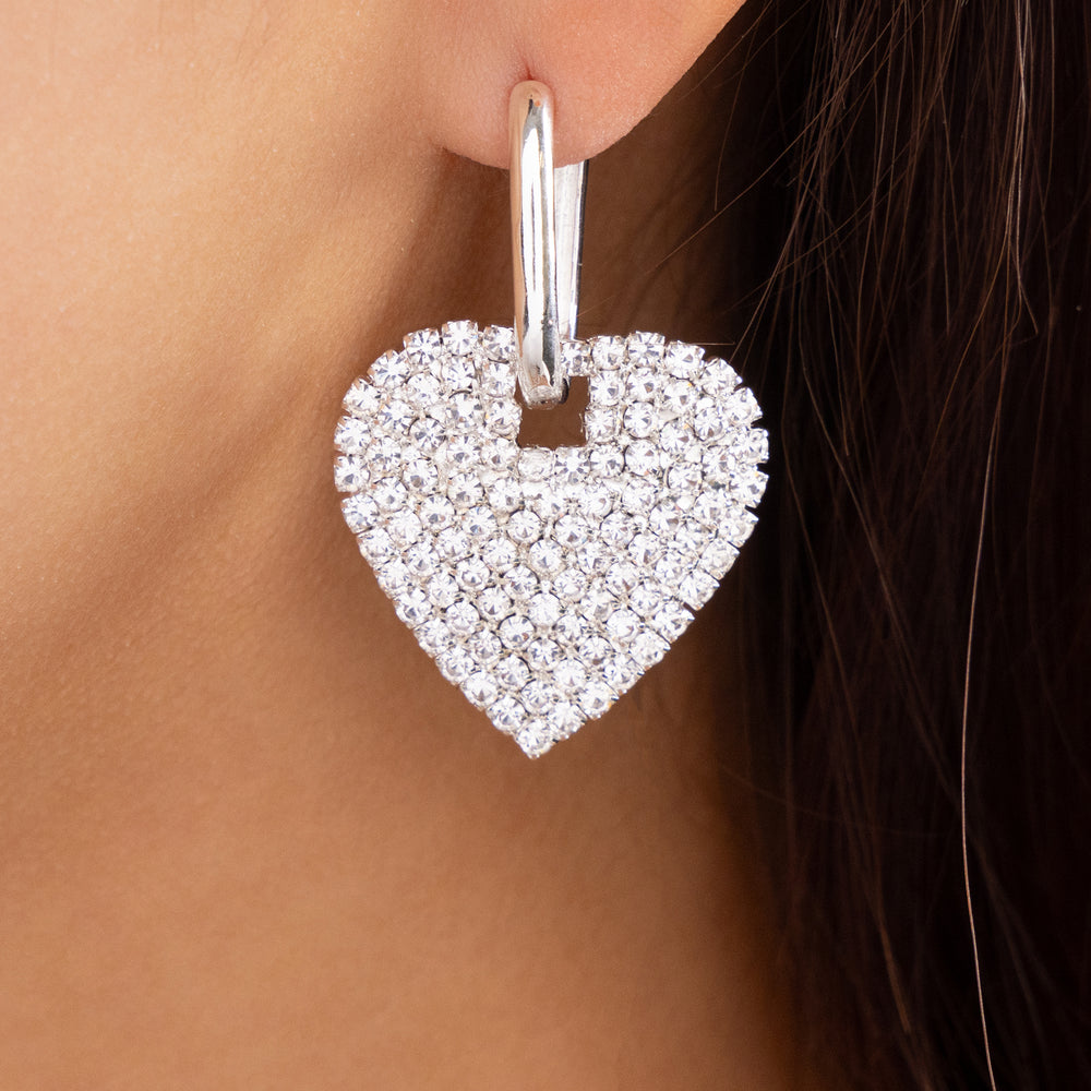 Crystal Heart Earrings (Silver)