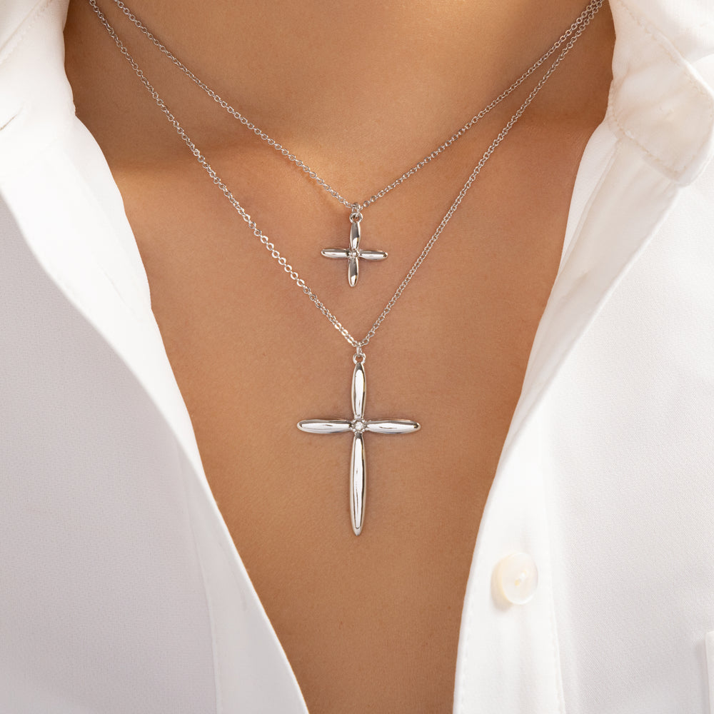 Garcia Double Cross Necklace Set (Silver)