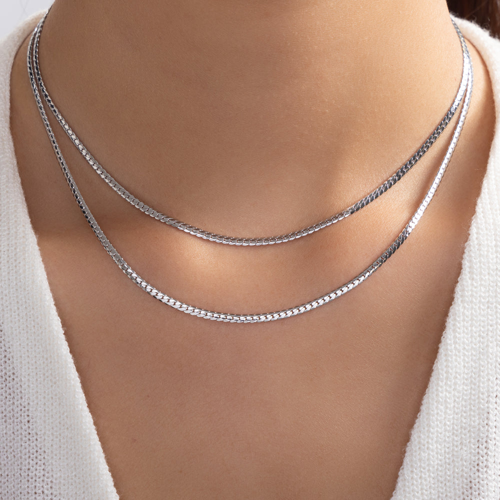 Simple Oliver Chain Necklace Set (Silver)