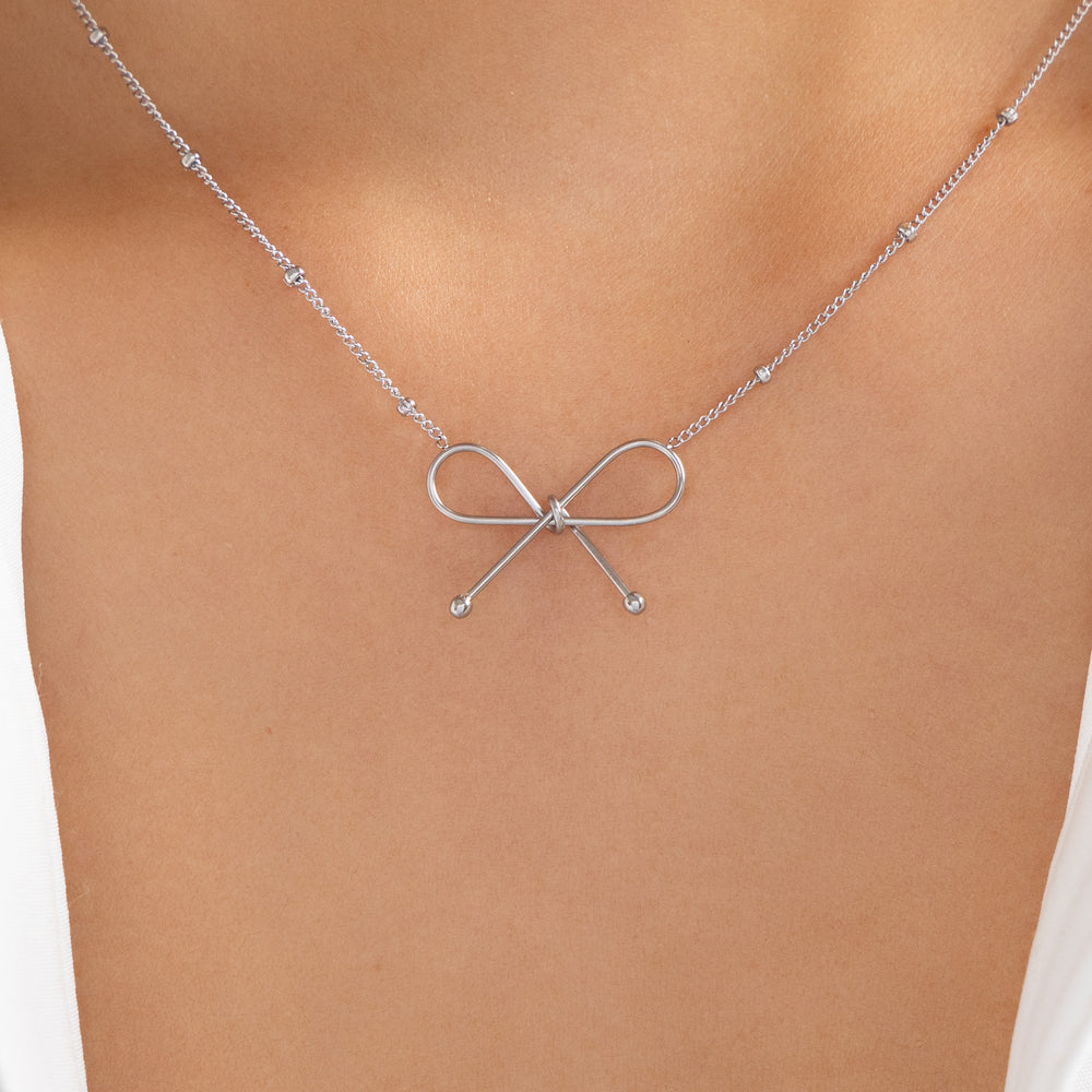 Simple Bow Necklace (Silver)