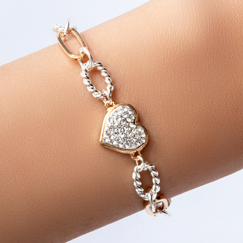 Silver & Gold Heart Link Bracelet
