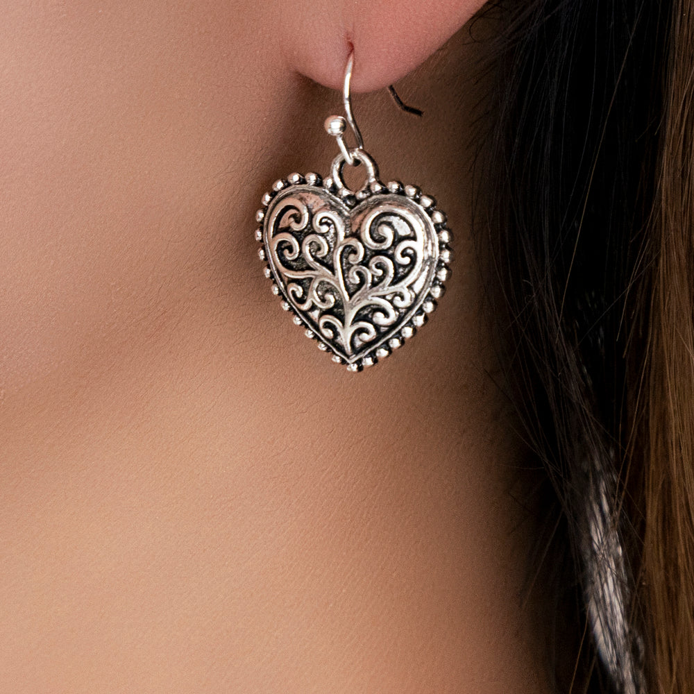 Silver Antique Heart Earrings