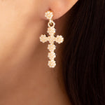 Flower Pearl Cross Earrings