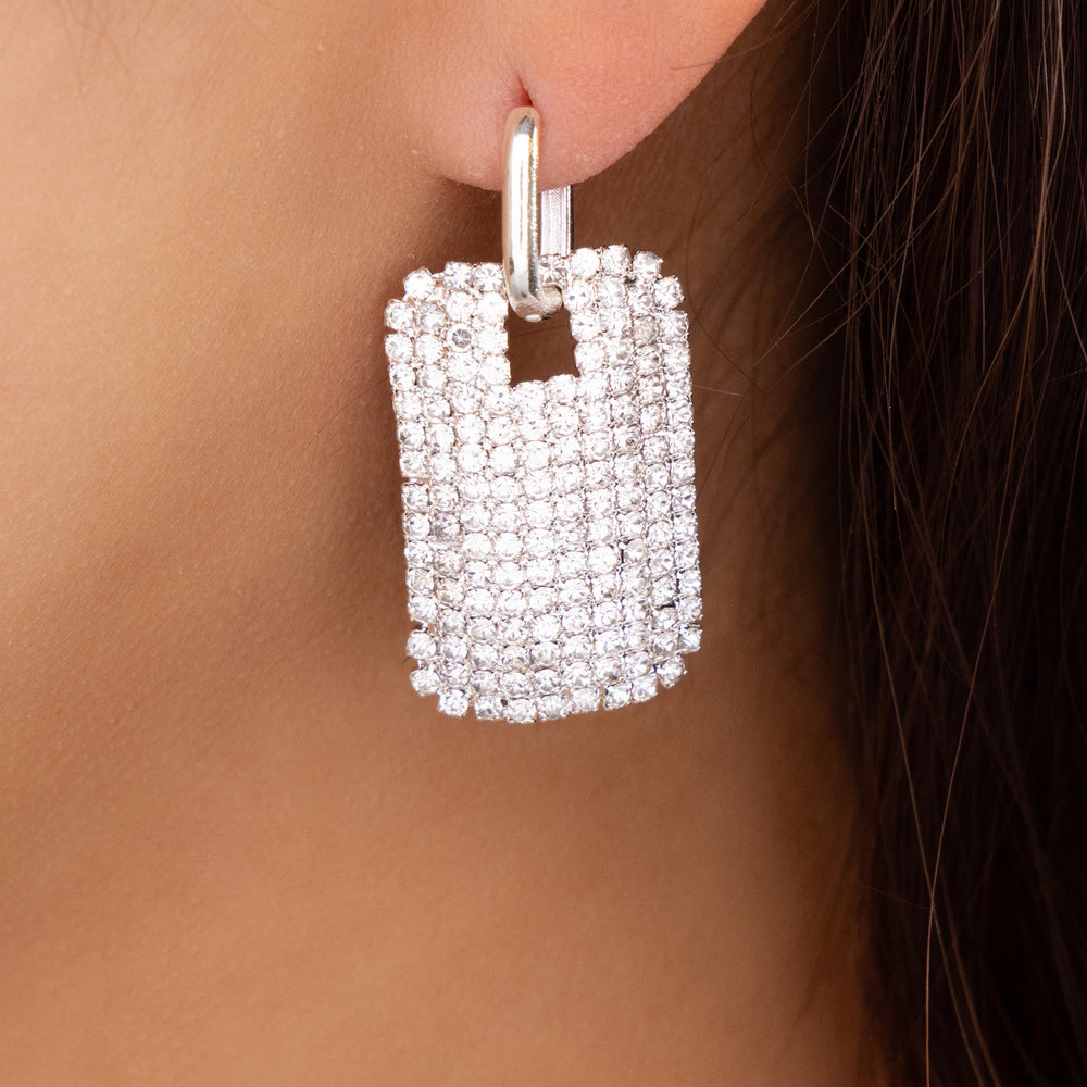 Crystal Tag Earrings (Silver)