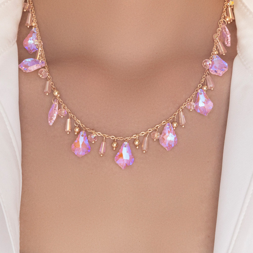 Crystal Cami Drop Necklace (Iridescent Pink)