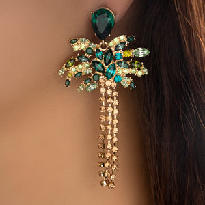 Crystal Palm Tree Earrings (Emerald)