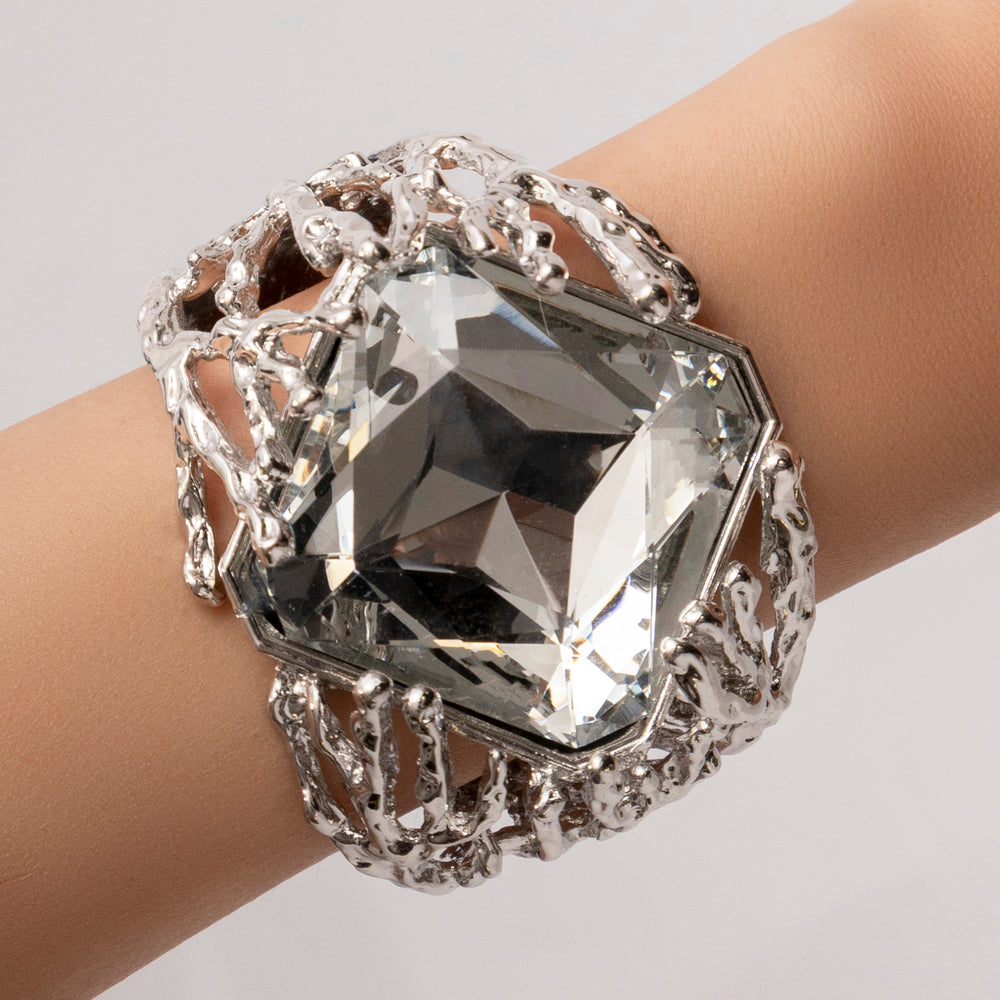 Bold Silver Crystal Cuff