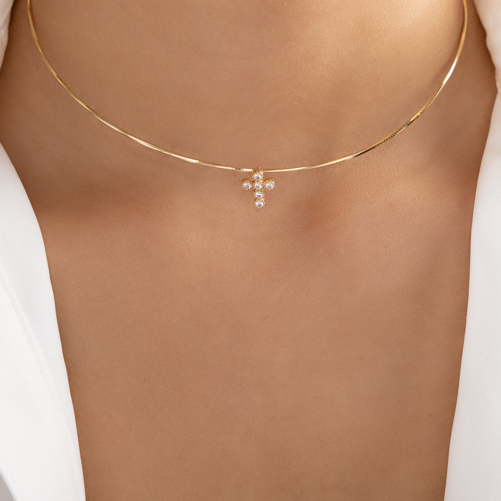 Simple Crystal Cross Necklace