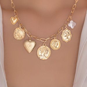 Coin & Heart Charm Necklace