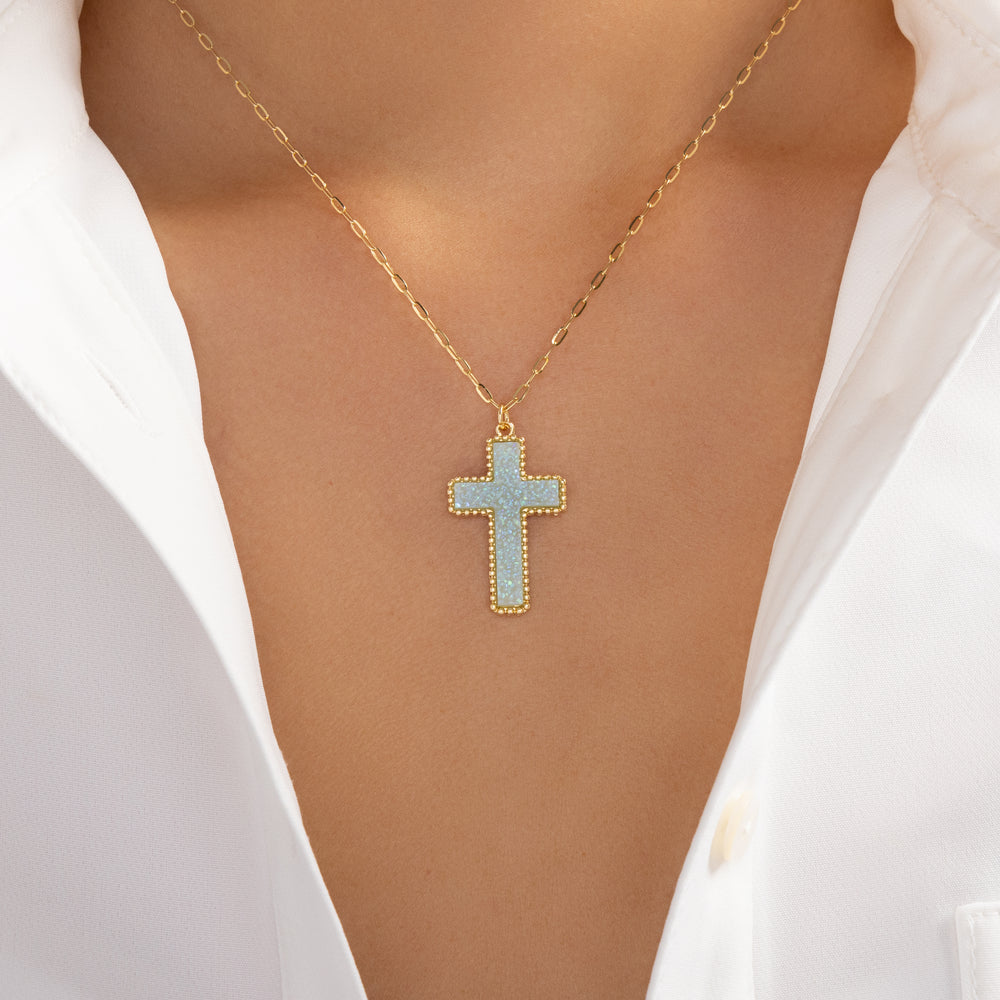 Macey Cross Necklace (Blue)