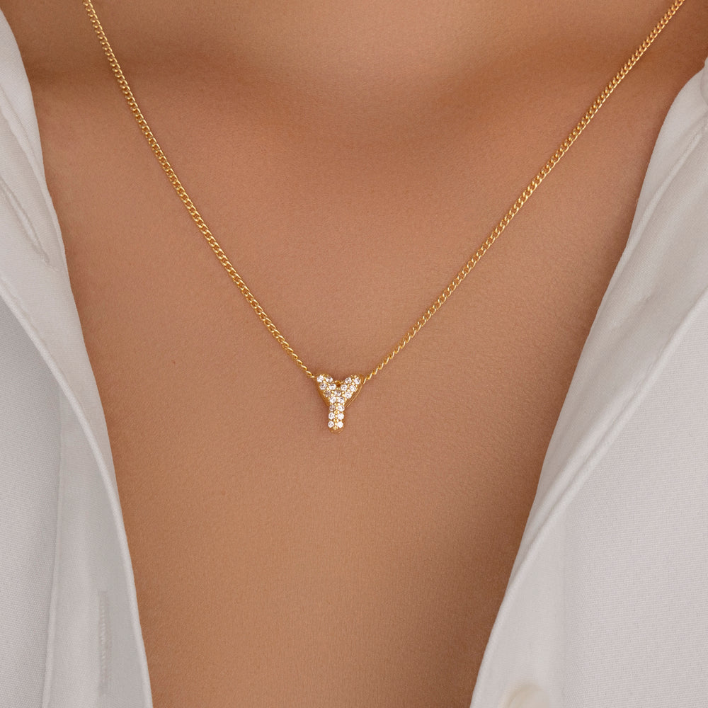 Mini Crystal Letter Necklace (Y)