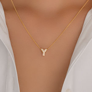 Mini Crystal Letter Necklace (Y)