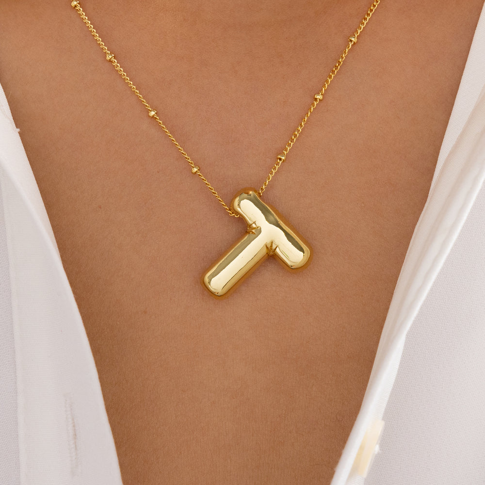 Bubble Letter Letter T Necklace Gold Bubble Letter Pendant
