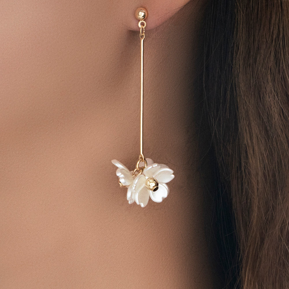 White Flower Drop Earrings