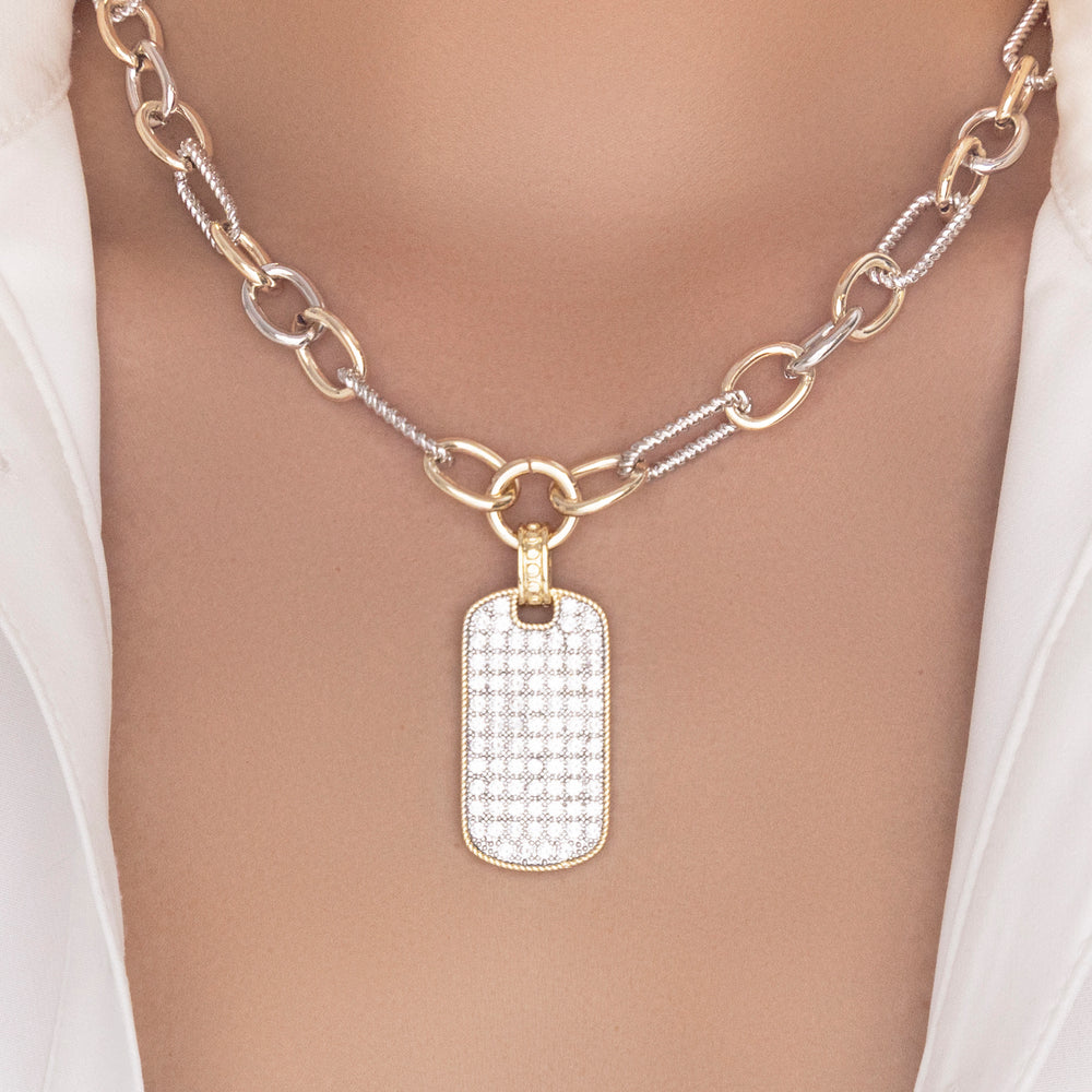 Silver & Gold Crystal Tag Necklace
