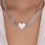 Crystal Oscar Heart Necklace (Silver)