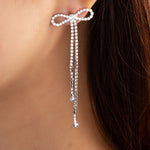 Crystal Long Bow Earrings (Silver)