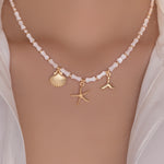 White Bead & Shell Charm Necklace