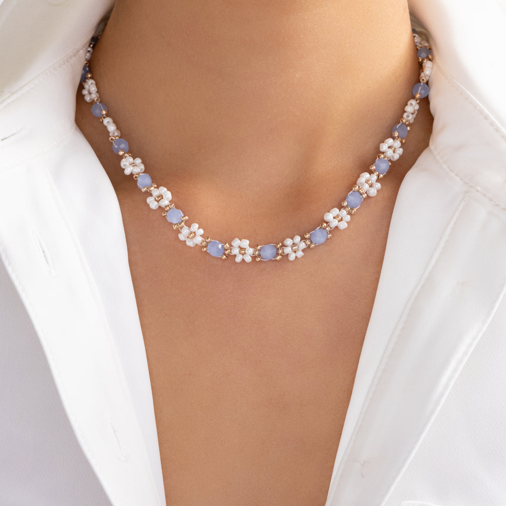 Selena Flower Necklace (Blue)