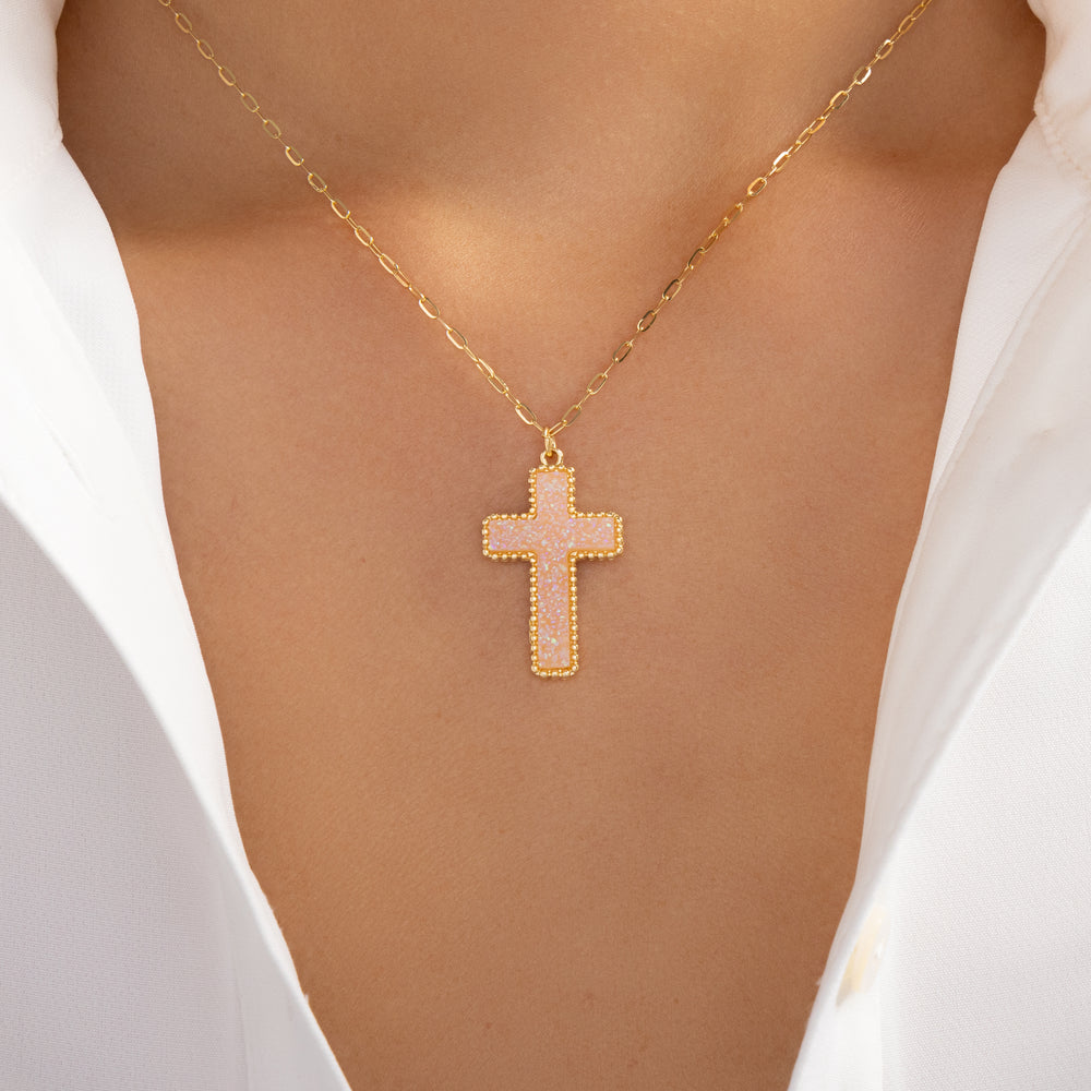 Macey Cross Necklace (Pink)