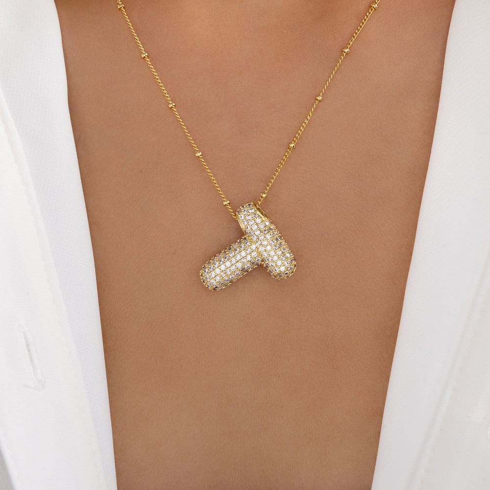 Crystal Bubble Letter Necklace (T) - Main Image