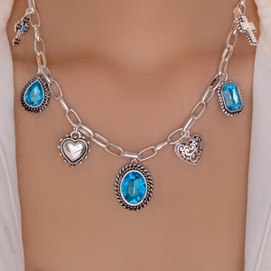 Turquoise & Silver Charm Necklace