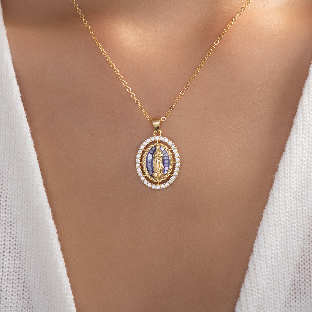 Iridescent Crystal Mary Coin Necklace
