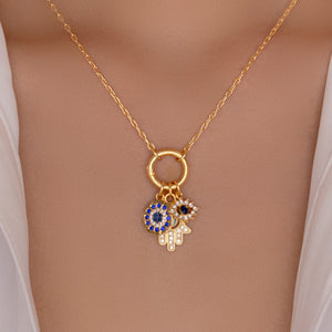 14K Eye & Hamsa Pendant Necklace