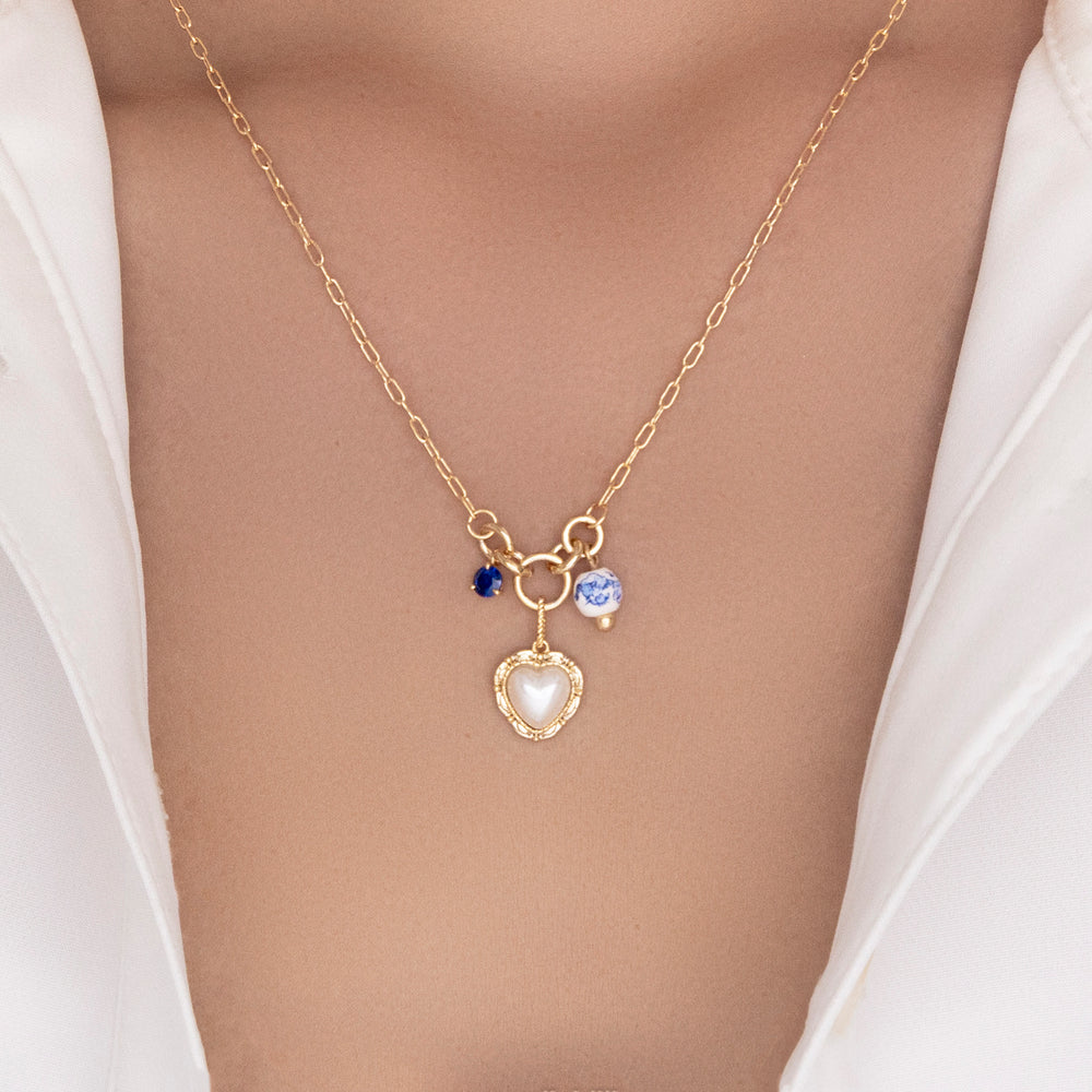 Blue Pendant & Heart Necklace