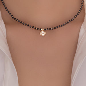 Beaded Crystal Steffy Necklace (Black)