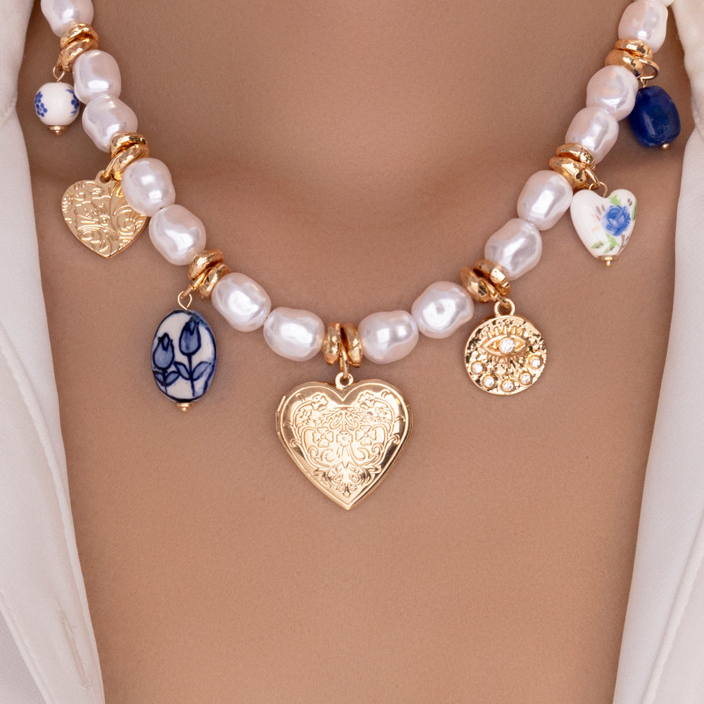 Blue & Heart Locket Necklace