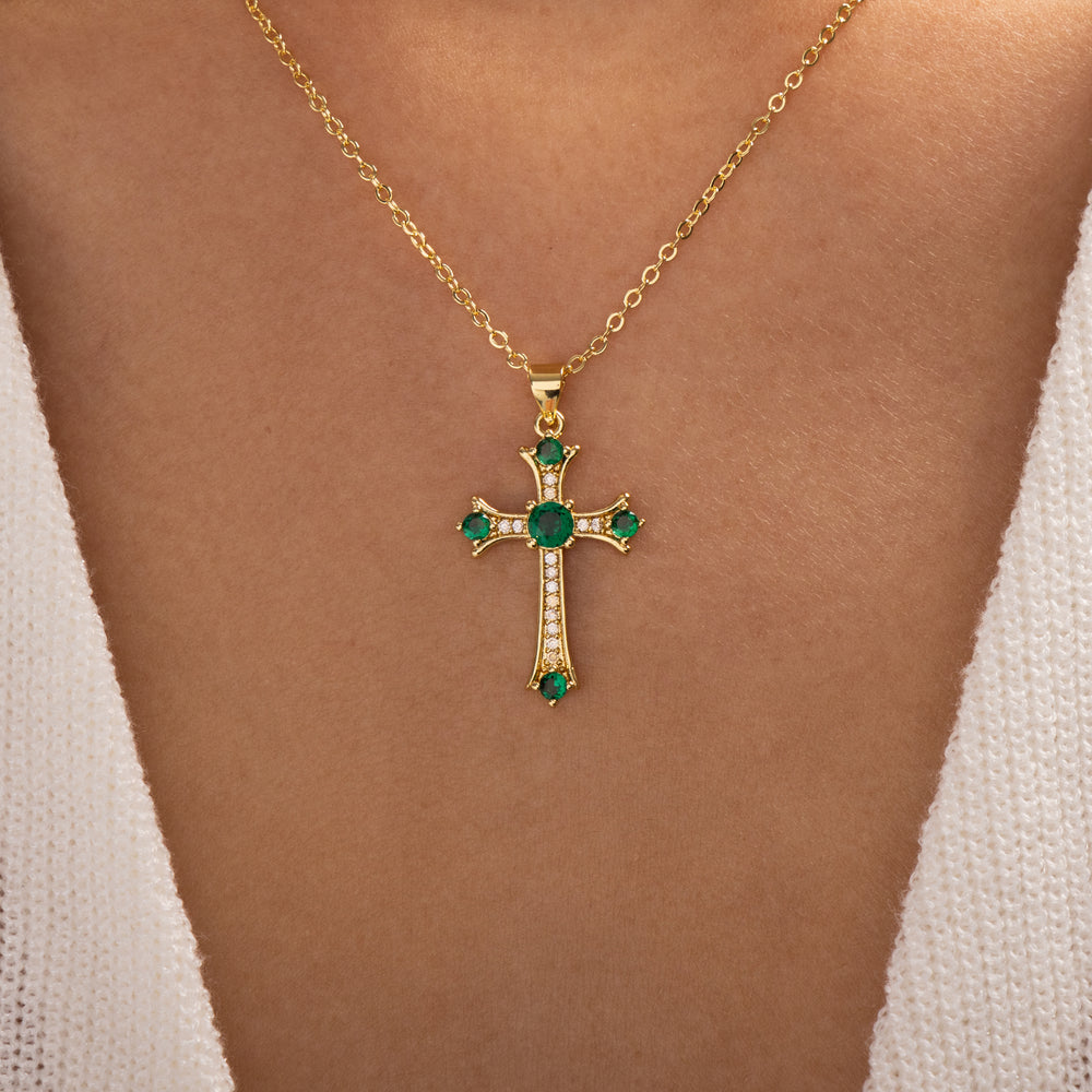 Crystal Laney Cross Necklace (Emerald)