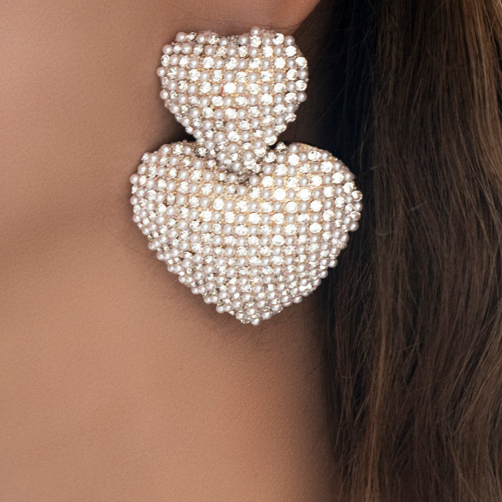 Crystal & Pearl Heart Earrings